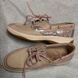 Sperry Women's Tan and Pink leopard Boat Shoes